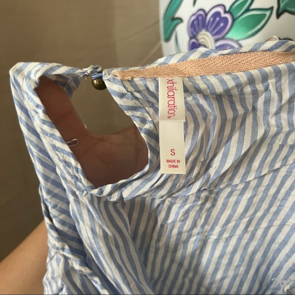 Xhilaration Blue White Stripe Blouse with Floral Embroidery - Picture 5 of 5